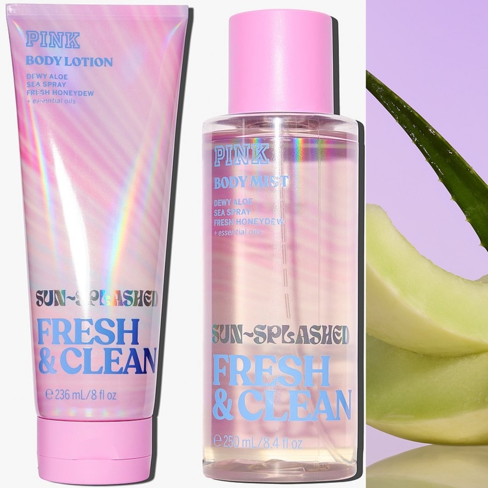PINK Victoria's Secret Sun-Splashed Fresh & Clean Body Lotion & Mist Set NEW